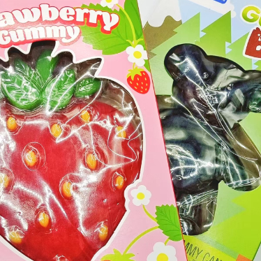 Individuell verpackte gummiartige Früchte mit riesigen und neuartigen Formen