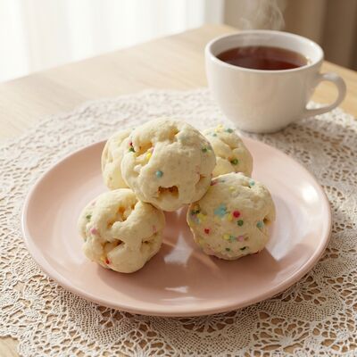 Weiße Schokoladen-Reisbällchen – reichhaltige Mischung aus weißer Schokolade und knusprigem Reis mit bunten Streuseln für eine festliche Atmosphäre, knusprige und leichte Sojabohnen-Snacks