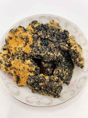 Schwarzgold Guoba Salzige Eigelb und Schweinefleisch Floss Geschmack Reis Cracker Mischen Knuspriges Reis Braten Reis Kruste