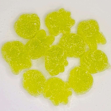 Bunte, lustig geformte, fruchtinfundierte Gummibonbons mit Zuckerüberzug