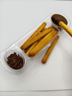 Gourmet-Schokoladen-Dip-Chisps mit 22% Kakao-Feststoffen und Himalaya-Rosa-Salz in Schalen-Siegel-Doppeltbeutel