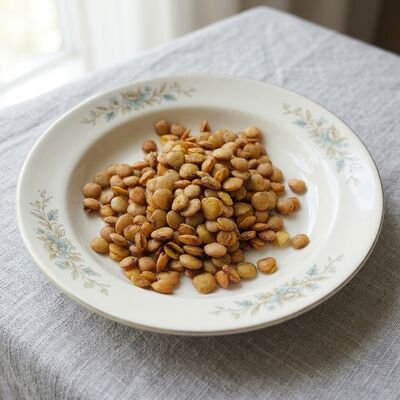 Edamame-Snacks mit Buffalo-Beschichtung mit kräftigem Buffalo-Geschmack, knackig geschältem Edamame und hohem Pflanzenproteinanteil