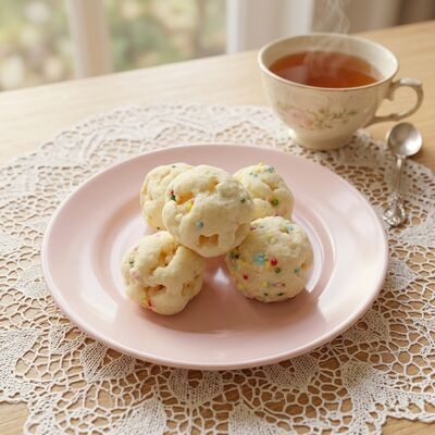 Weiße Schokoladen-Reisbällchen – reichhaltige Mischung aus weißer Schokolade und knusprigem Reis mit bunten Streuseln für eine festliche Atmosphäre, knusprige und leichte Sojabohnen-Snacks