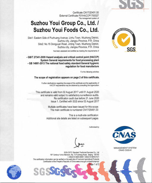 China Suzhou Joywell Taste Co.,Ltd Zertifizierungen